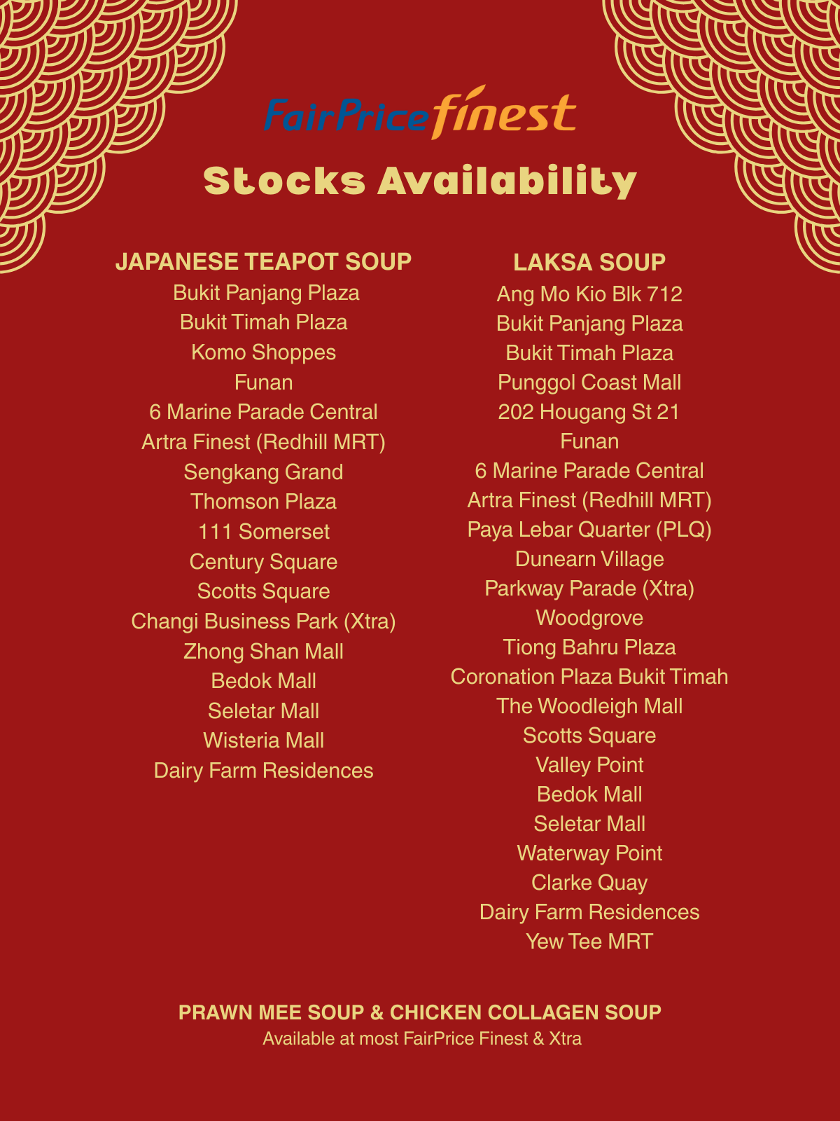 FairPrice Finest stocks availability list - CHU Collagen
